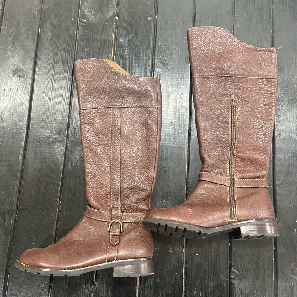 Sofft Brown Leather Upper Riding Boots with Side Zip‎ - Size 6.5